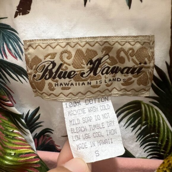 Vintage Blue Hawaii Hawaiian Islands Palm Tree White Hawaiian Shirt Mens Small - Picture 3 of 4